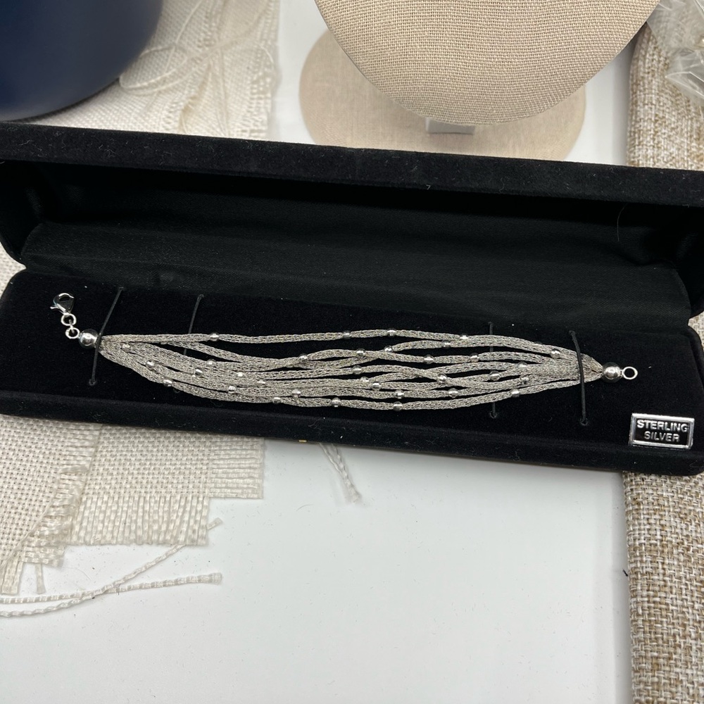 Vintage Ross Simons 925 Sterling Silver Mesh Bracelet With Beaded Accents - Picture 5 of 14